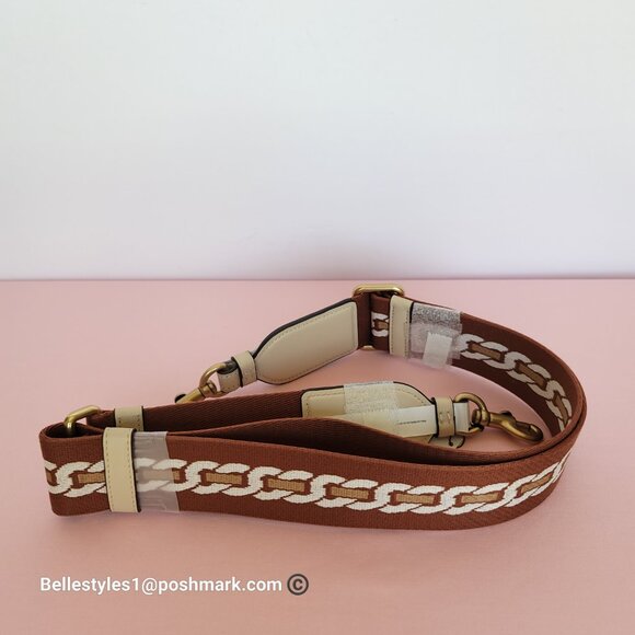 COACH Webbing Strap With Chain Stripe Print and Glovetanned Leather-Ivory multi⭐ - Picture 5 of 15
